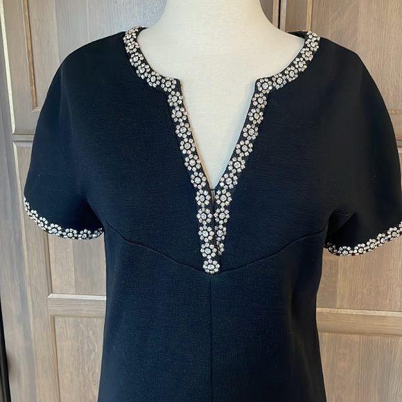 Capriel -1960’s Vintage 100% Wool Black Knit Dress W Rhinestone Trim - Picture 3 of 11